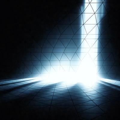 The primary subject of the image is a bright light shining through a dark tunnel. The setting is a black background, which contrasts with the bright light. The visual style is a combination of a photo and digital art, creating a unique and captivating scene. The colors and mood are predominantly dark, with the bright light providing a sense of hope and illumination.